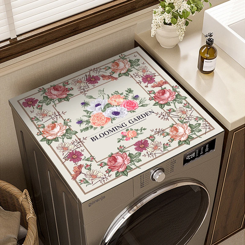 中式田园花纹滚筒式洗衣机盖垫厨房台面沥水垫洗衣机盖布防尘罩