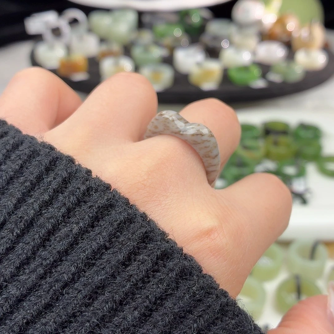 和田玉未镶嵌戒指S37豹纹猫耳18.3