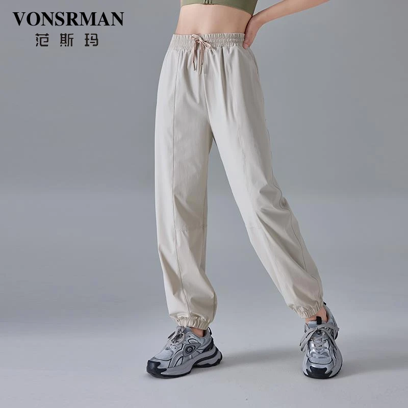 VONSRMAN-轻运动2025夏季新款时尚休闲宽松轻薄透气系绳束脚裤女