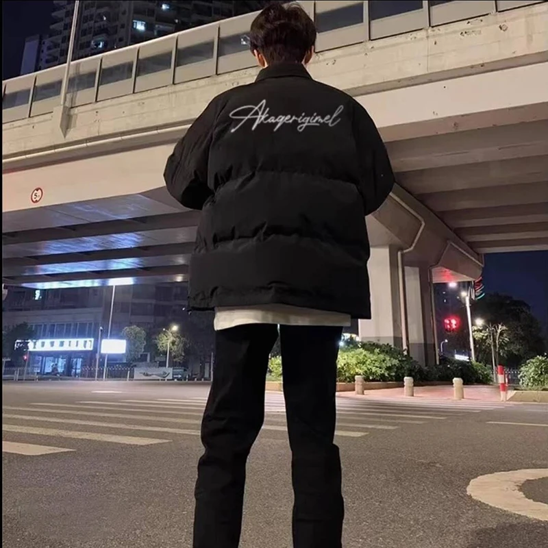 美式字母印花羽绒棉服男款冬季加厚高级感棉衣外套黑色立领面包服