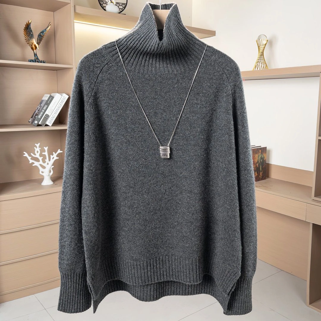 【100%羊毛】高领毛衣女宽松大码显瘦百搭慵懒风套头加厚羊毛衫