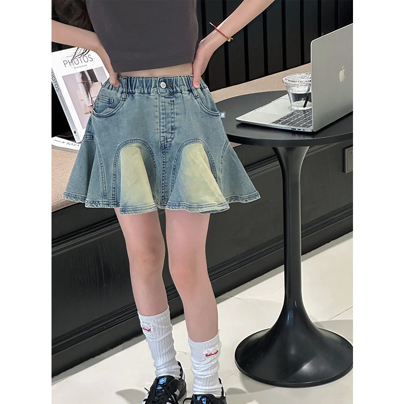 K28876荷叶边女童牛仔短裙2025新款夏装休闲儿童半身裙大童裙子潮