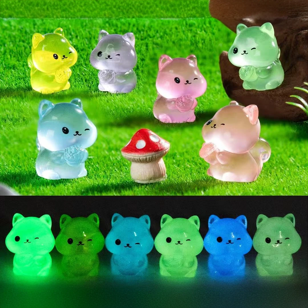 微景观卡通夜光小松鼠 园艺造景diy装饰品配件迷你桌面小摆件