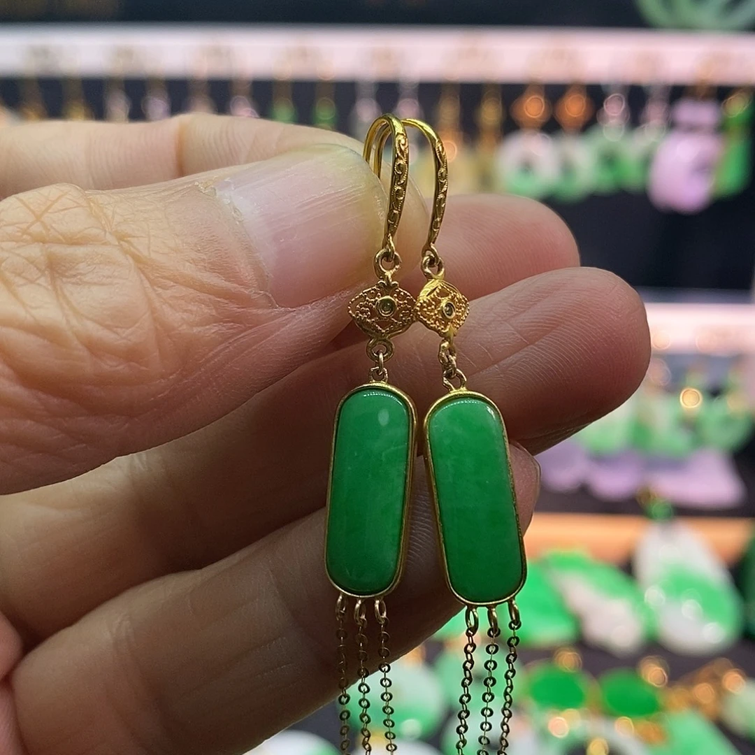 翡翠18K金镶嵌耳饰耳饰