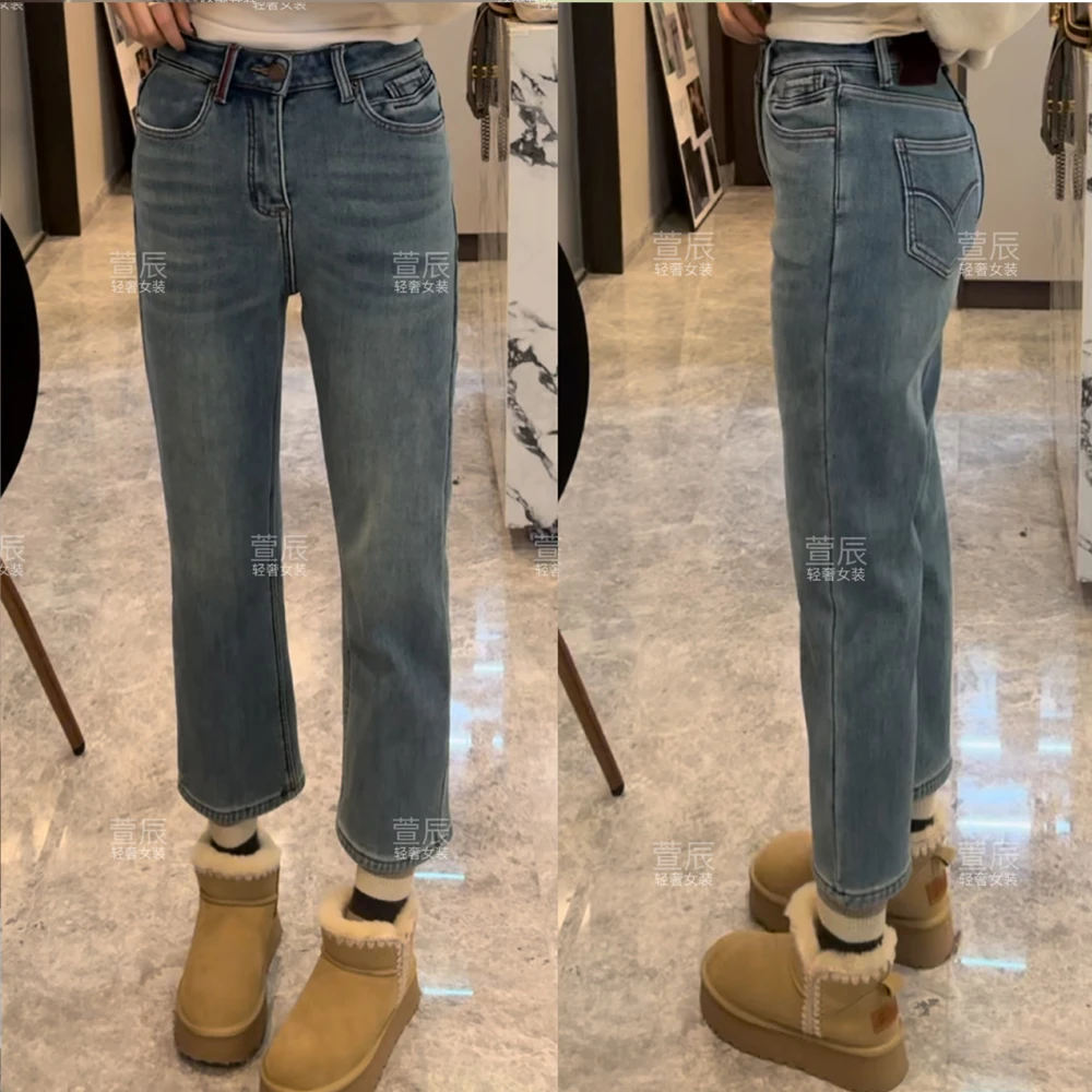 【热力在线】韩版时尚加厚银狐绒保暖烟管裤秋冬季弹力牛仔裤女3826