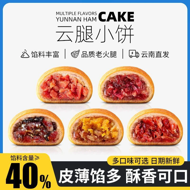 云腿月饼云南特产传统滇式皮薄馅多美味咸香火腿小饼中秋糕点食品