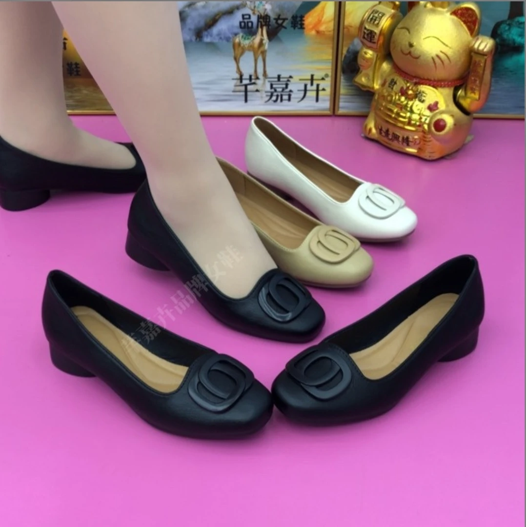 （夏季新品）简约低跟休闲软底防滑中老年浅口单鞋耐穿还防滑一9528