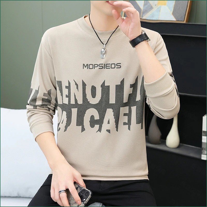 男士卫衣韩版潮流圆领套头打底衫春秋款宽松印花长袖t恤百搭休闲