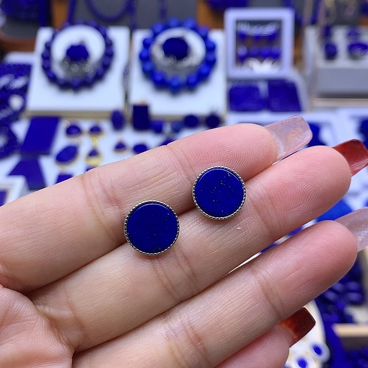 青金石耳钉银S925镶嵌我****贝