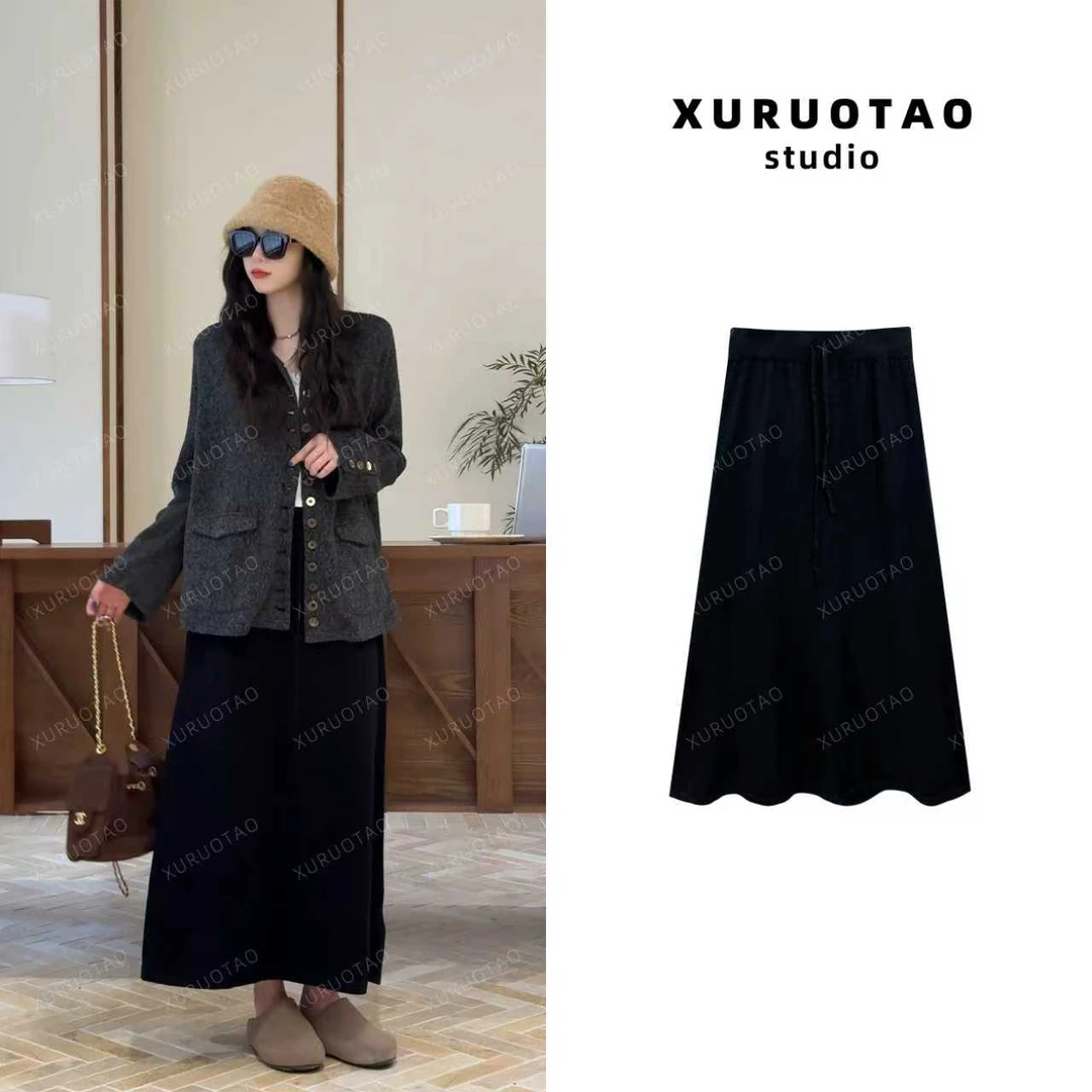 XURUOTAO【瘦瘦裙】万能百搭松紧腰弹力针织小黑裙 T6031