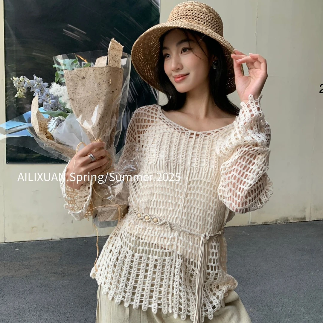 洋气时尚镂空针织衫上衣5449