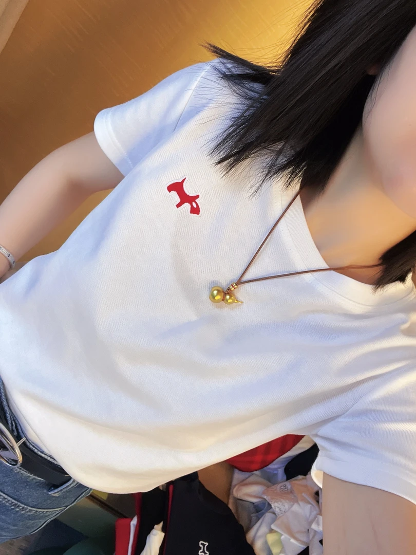 哝NONG-2025春夏新款刺绣小狗圆领短袖T恤上衣DTJ-Y0792323