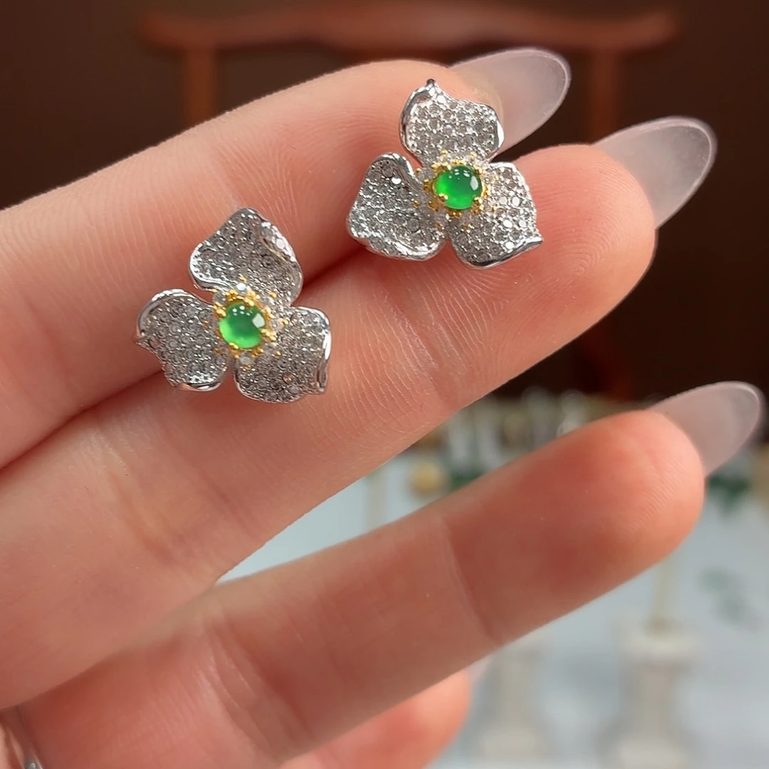 翡翠银S925镶嵌耳饰耳饰