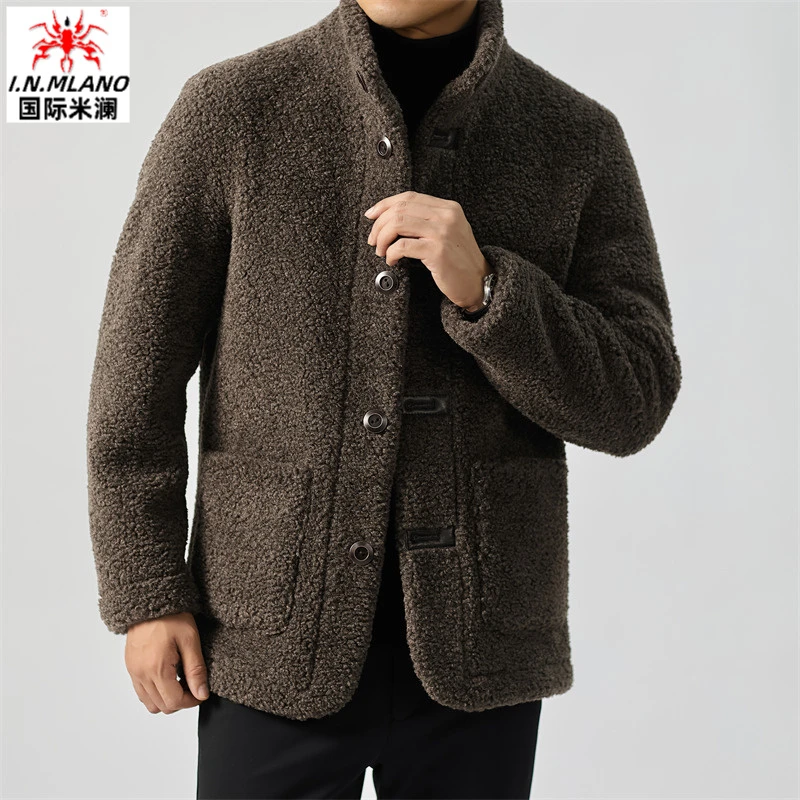 羊剪绒立领双面穿外套男款秋冬高端皮毛一体男士羊毛夹克休闲毛呢