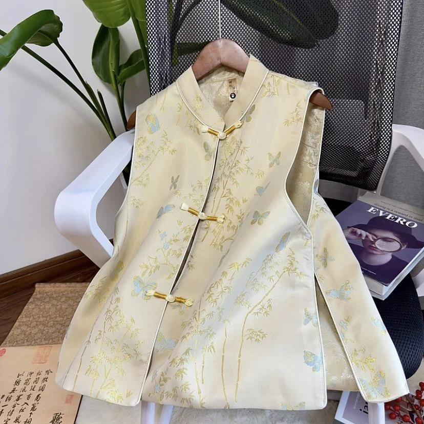 国风马甲春秋款时尚气质无袖新中式立领提花气质春秋2025年新马甲