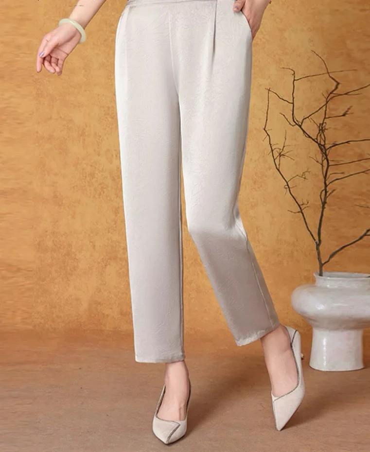 2025新款春夏季冠乐绉宽松休闲小脚长裤女