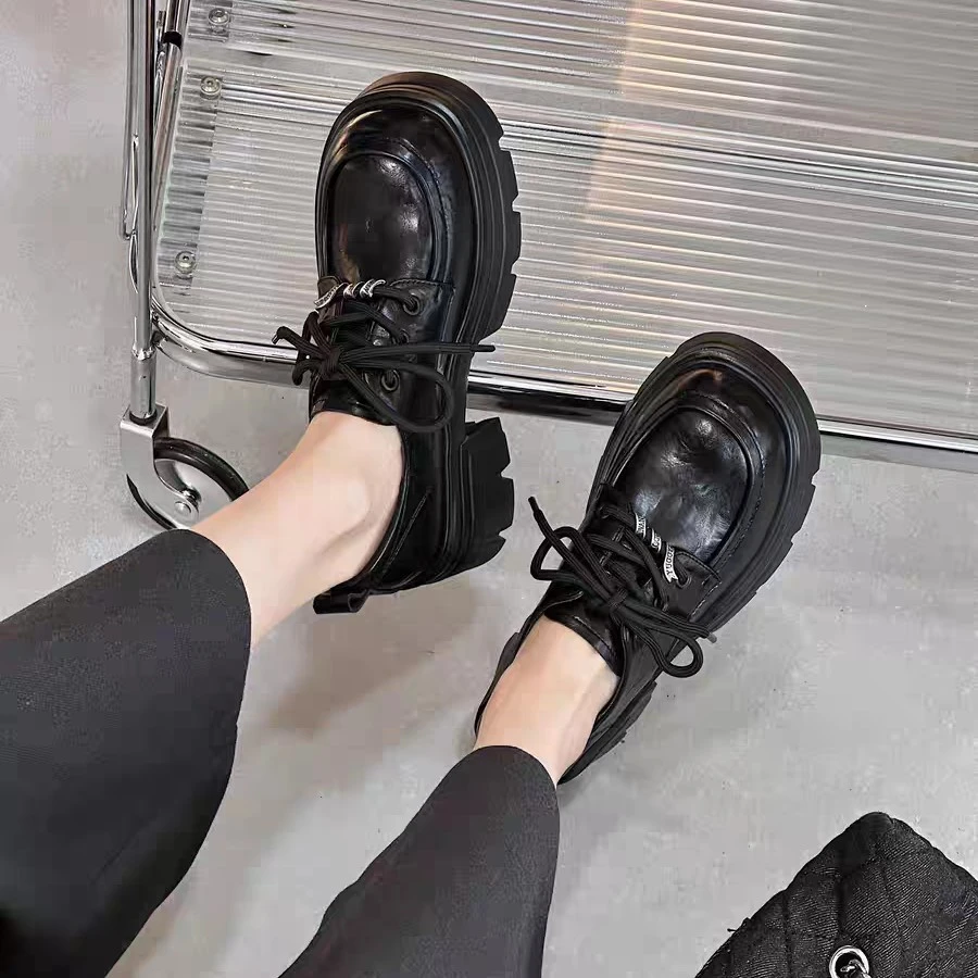 25111英伦风乐福鞋女jk系带粗高跟6.5cm（新疆西藏不包邮）