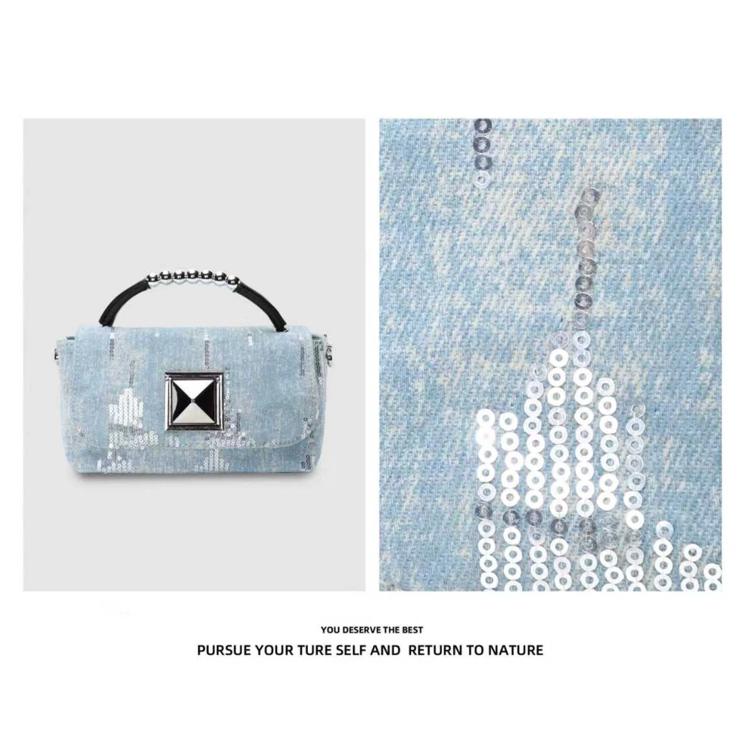 高级质感丝绒饺子包新款时尚锁扣手提串珠包百搭斜挎链条包W0015