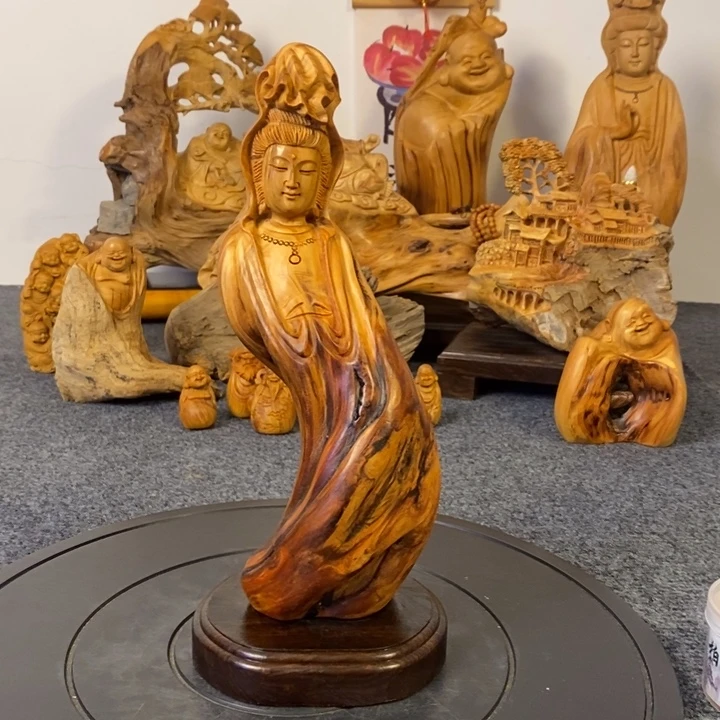 柏木崖柏观音摆件根雕工艺品