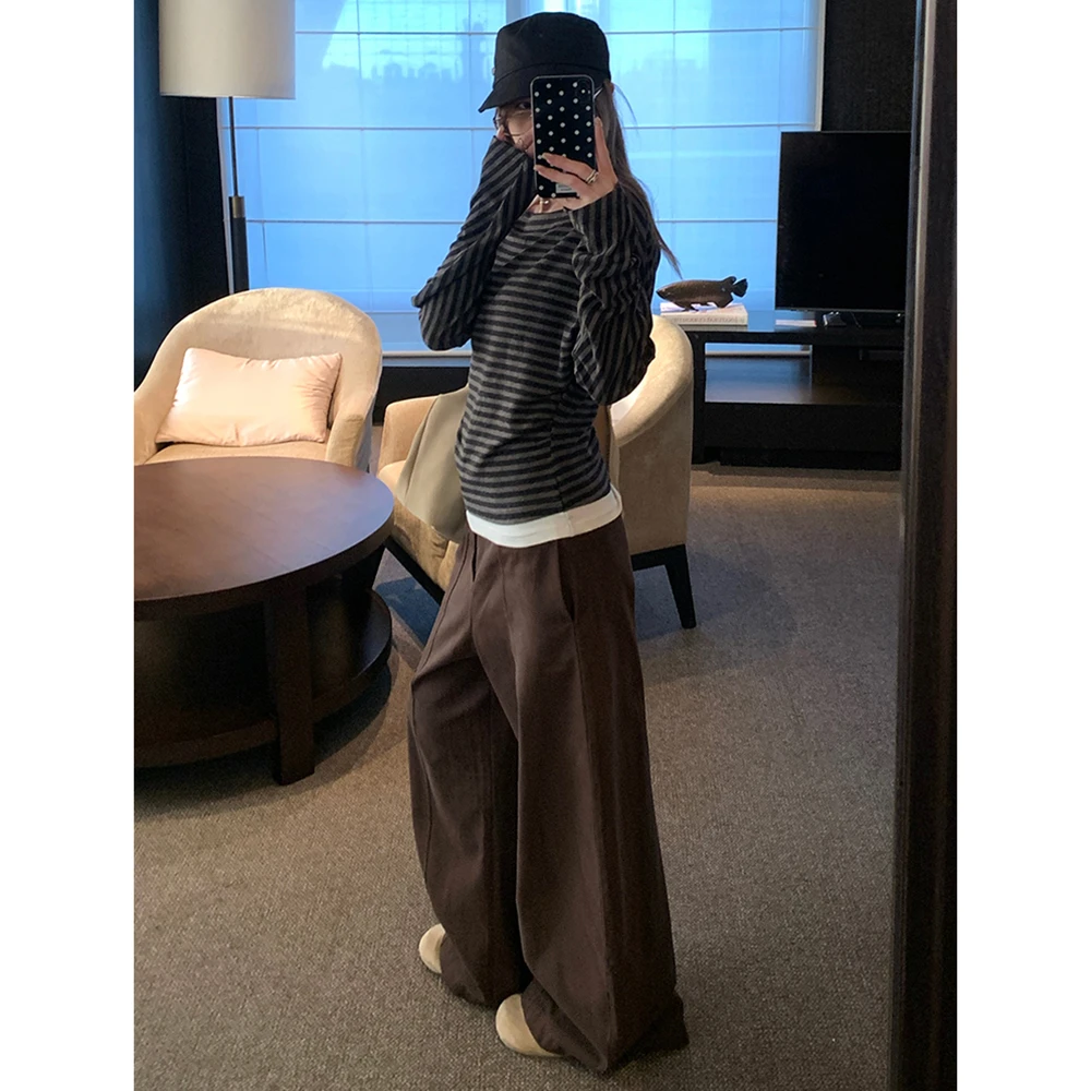 慵懒风咖色阔腿牛仔裤女秋季新款美式松弛感休闲宽松直筒阔腿裤潮