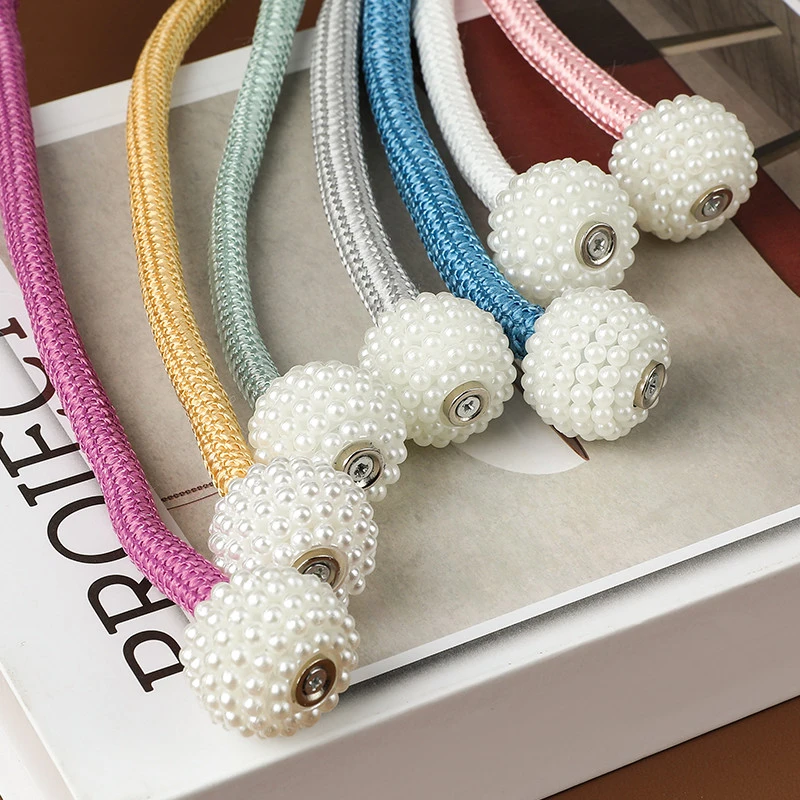 简约磁吸窗帘绑带一对装绑绳扣环扣绑饰床帘收纳绳珍珠免打孔扎束