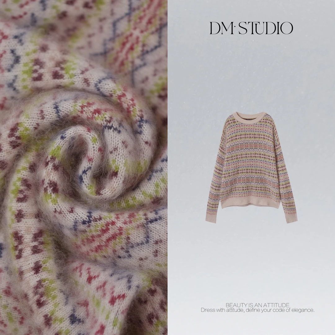 DEDM•STUDIO/精致感费尔岛花纹山羊绒+绵羊毛混纺毛衣2512MY/9117