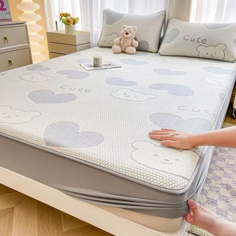 夏天用的凉感冰豆床笠单件升级加厚冰丝床垫保护套防滑隔脏空调席
