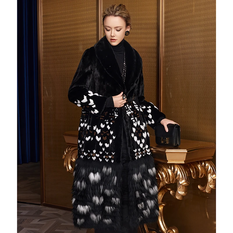【绽放优雅】水貂皮草外套女2025年新款年轻时尚镶嵌裘皮大衣S24047