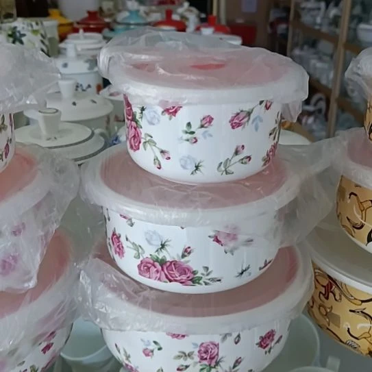 新疆西藏包邮山花骨质瓷三件套保鲜碗