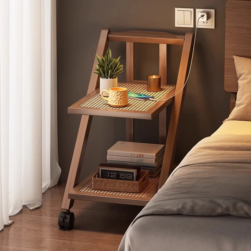 床头置物架可移动家用卧室带轮新款床头柜床边收纳置物柜推车架子