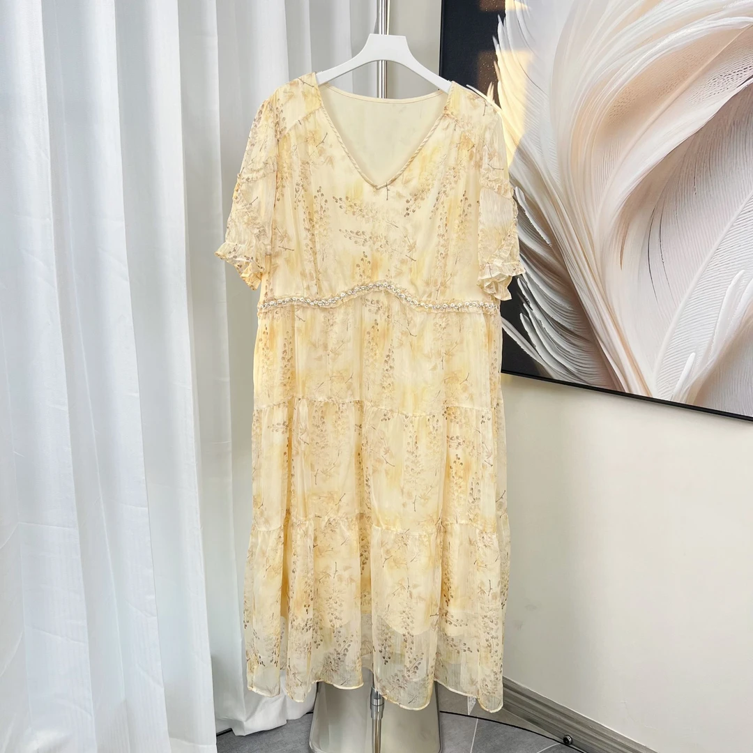 【戛娜】女权贵族戛娜系列雪纺蕾丝印花法式高品质连衣裙-5168