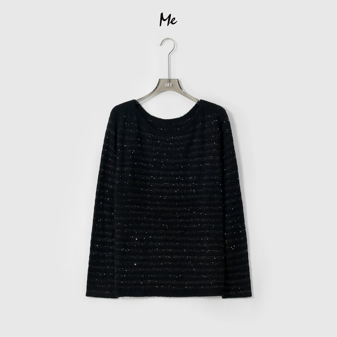 ME【银河衫】阿拉善山羊绒混纺亮片花纱松弛显瘦百搭毛衣MESA1966