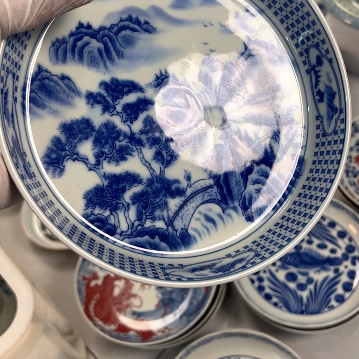 瓷片白青花山水大壶承全品