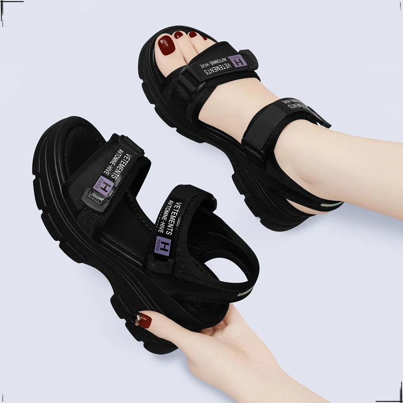 粗跟厚底蕾丝2025新款爆款夏季时尚鞋子高跟增高百搭防滑拖鞋女凉