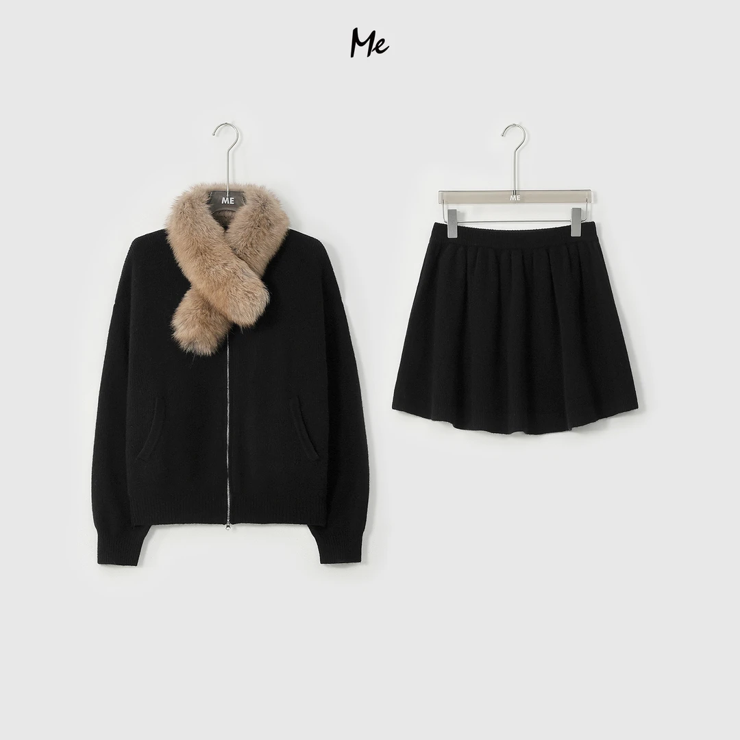 ME【100%绵羊毛狐狸毛领女团套装】超细美利奴绵羊毛套装MESA4571