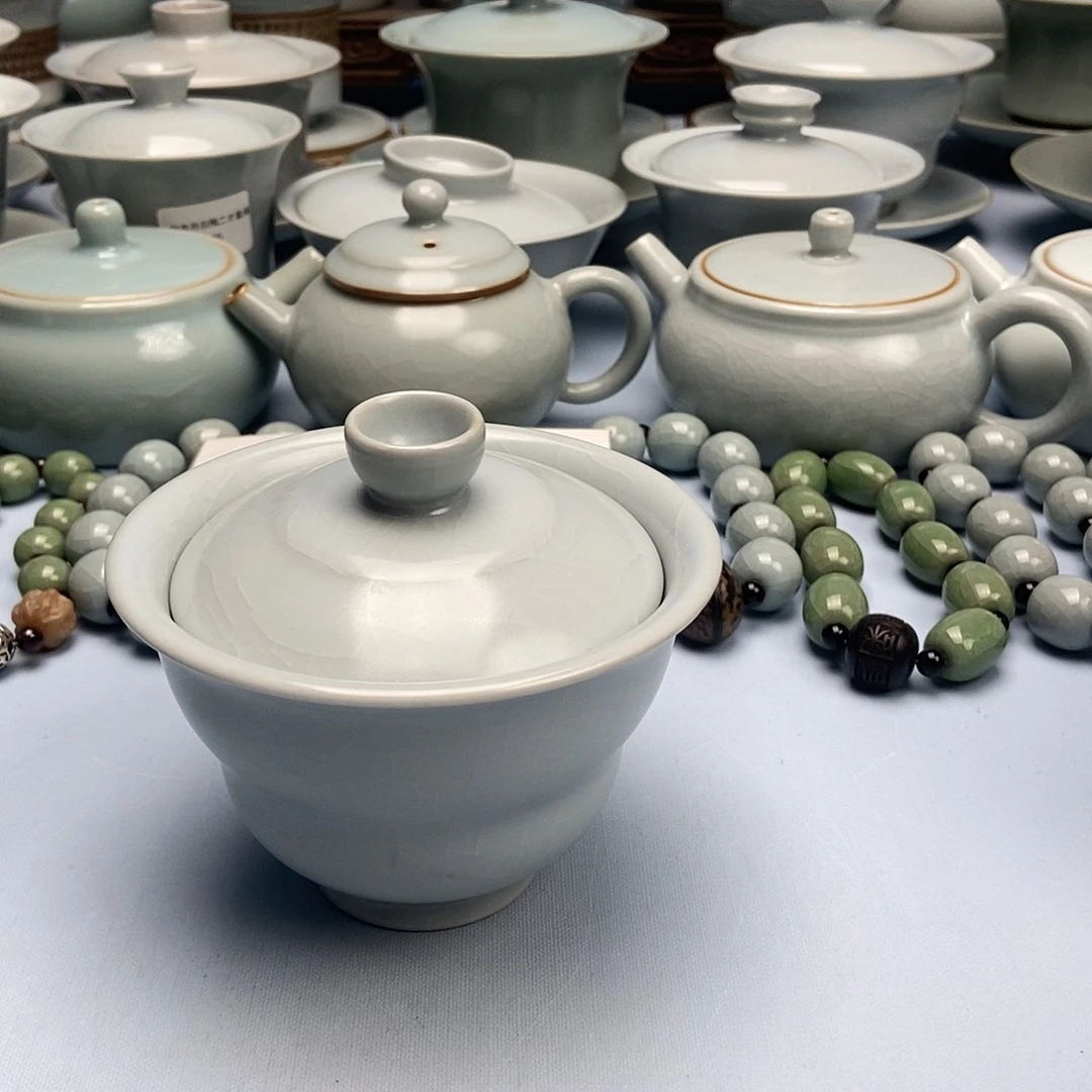 杯微微瑕仿古月白釉福禄盖碗原矿原釉原产地