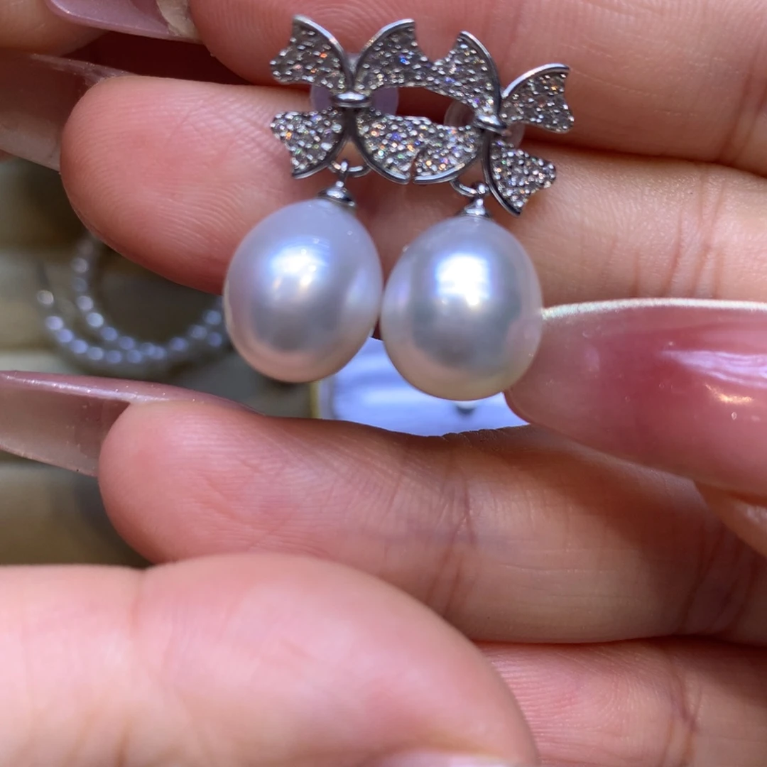 银S925镶嵌耳饰海水珍珠