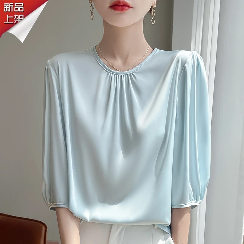 哥弟阿玛施正品2025夏季新款5分袖上衣女垂感洋气百搭显瘦上衣服