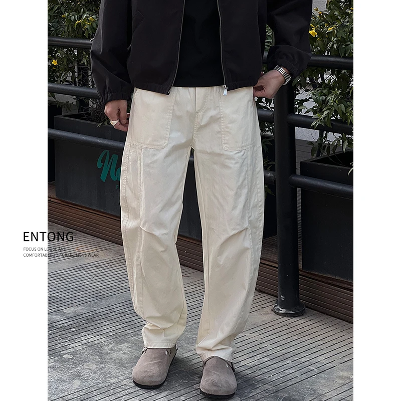 Entong高街美式秋季薄款宽松弯刀休闲裤男款cleanfit穿搭阔腿裤子