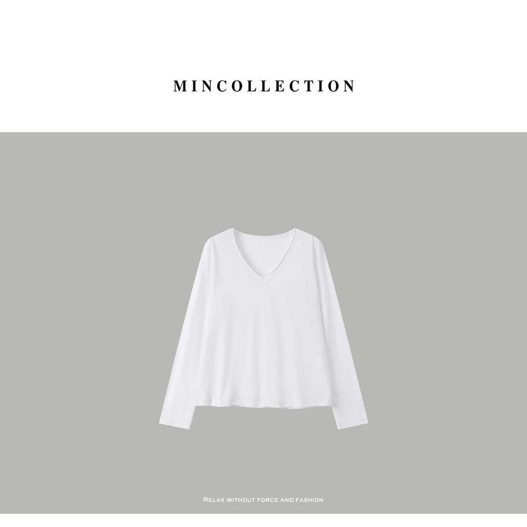 DE Mincollection竹节棉长T/简约竹节棉微透卷边百搭长袖T恤52485