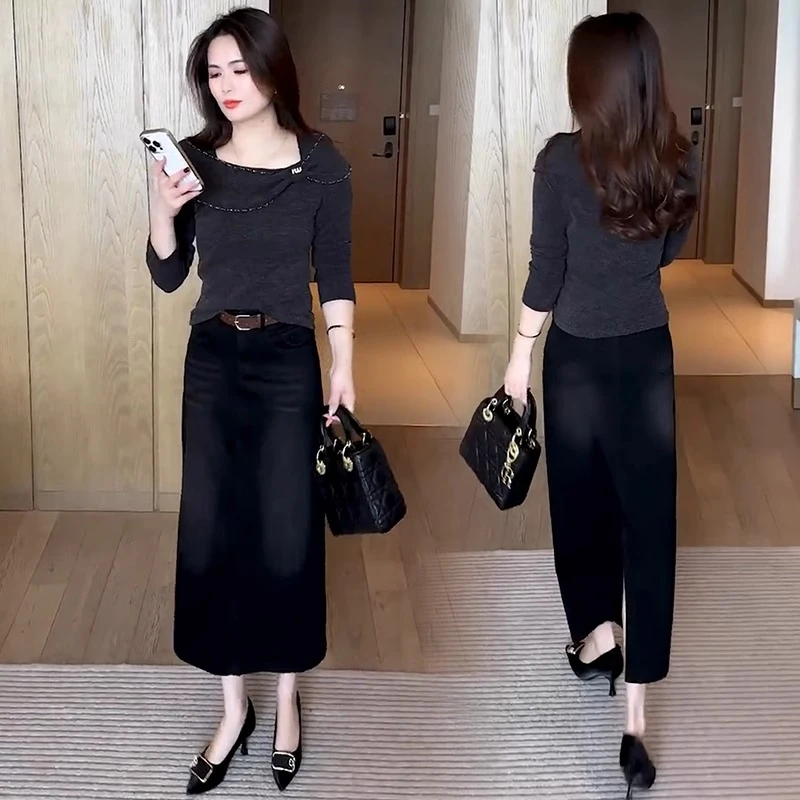 时尚设计感T恤女2025春季新款气质蝴蝶结洋气小衫修身体恤衫上衣