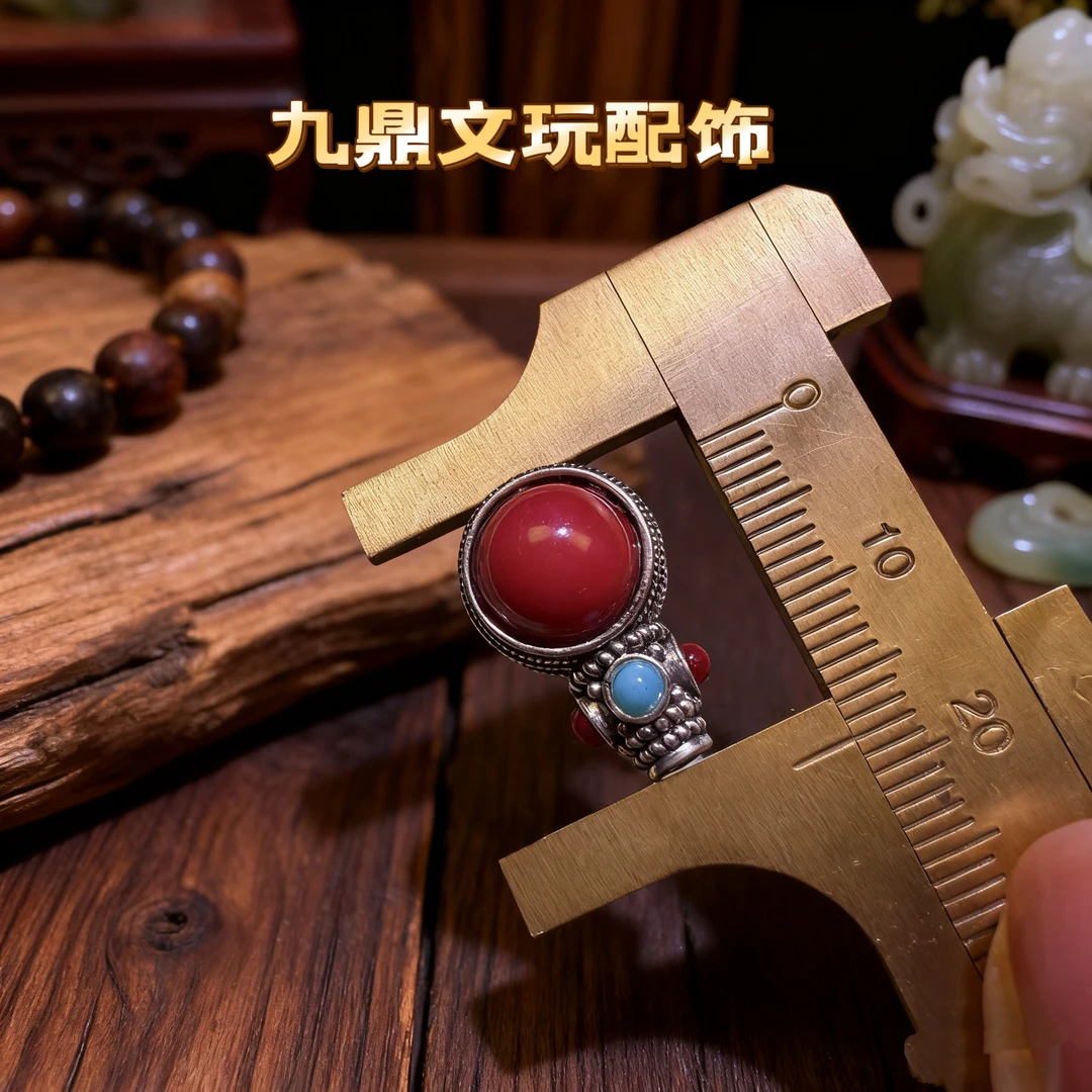 九鼎文玩复古双色镶嵌合金饰品配件纹佛头三通藏饰文玩