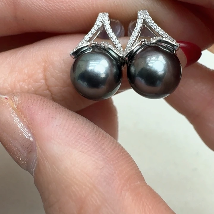 海水珍珠耳饰银S925镶嵌