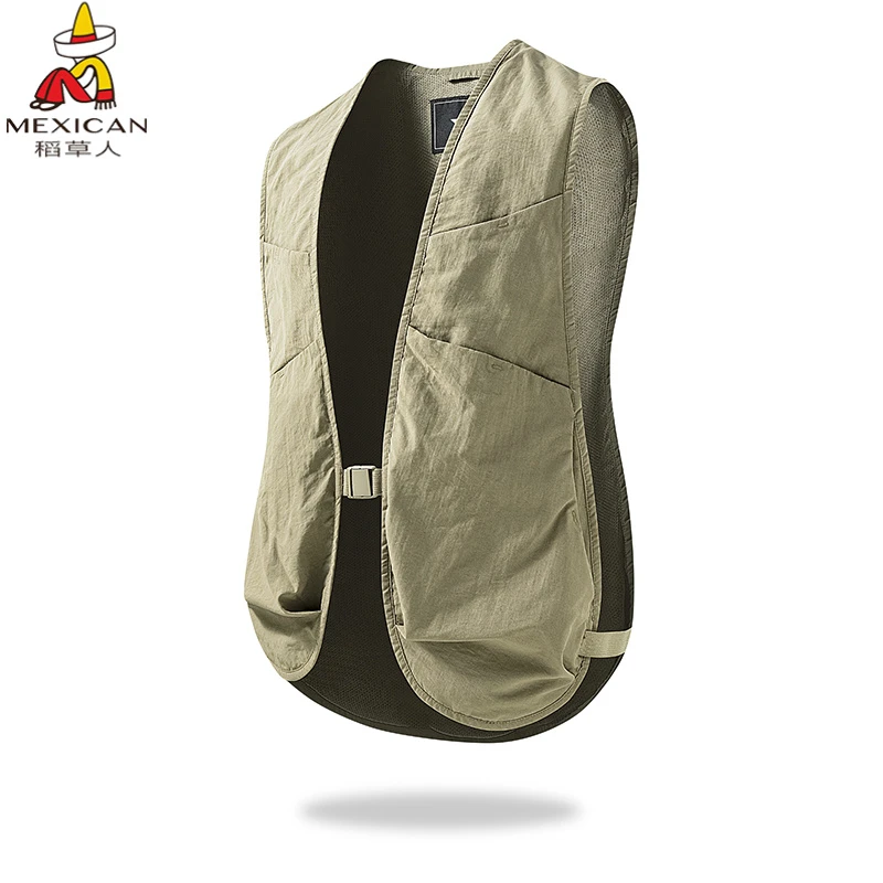Mexican/稻草人夏季轻薄多口袋马甲户外钓鱼摄影网眼背心短款马夹