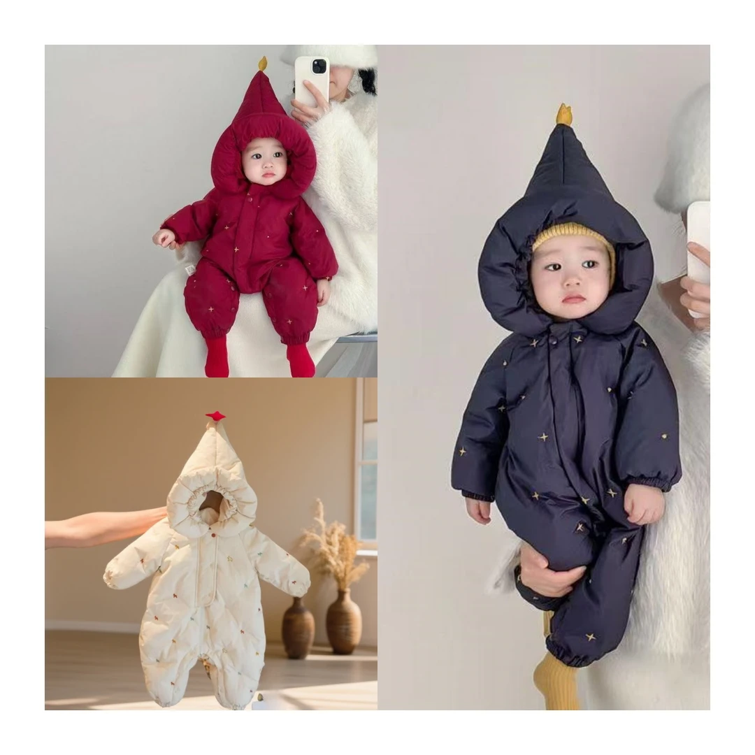 MR冬季新款太阳花满天星+彩虹小马哈衣男女宝魔法梦幻婴幼连体衣