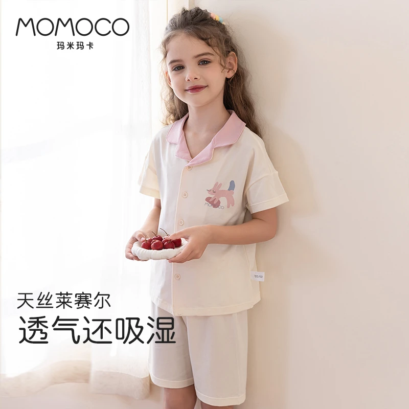 MOMOCO夏凉新款女童可爱时尚翻领小短T