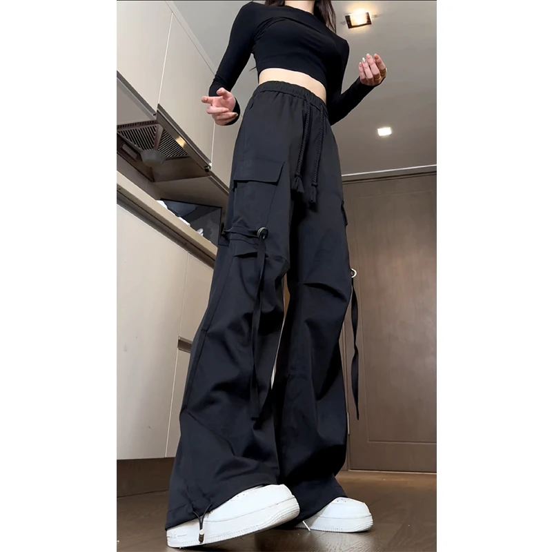 NASA WTAPS美式机能伞兵高腰工装裤男夏季设计感飘带直筒休闲裤女