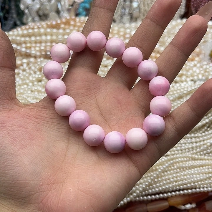 玛瑙/玉髓未镶嵌珠宝半成品一条12.5mm左右粉贝贝手串