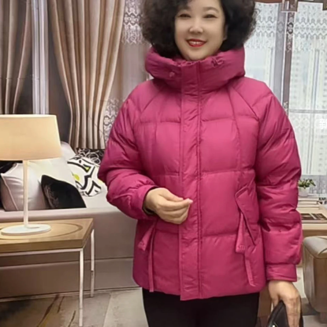 08冬装新款妈妈装连帽中老年女时尚洋气保暖羽绒服