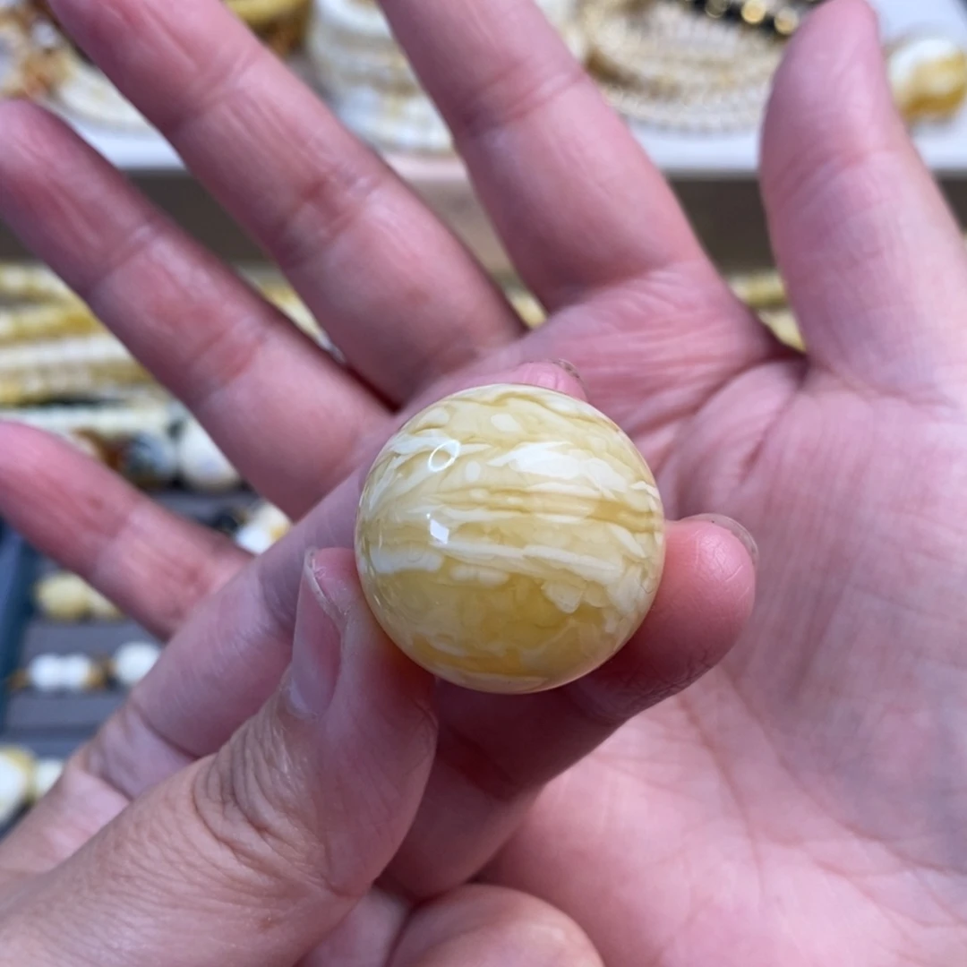 未镶嵌琥珀裸石虎皮千层雪圆珠25.2
